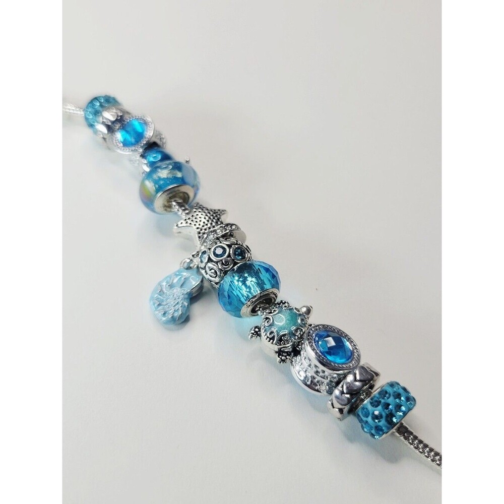 NWT S925 Pandora Style Charm Bracelet Nautilus Shell, Aqua Blue Ocean Charms - Picture 3 of 9
